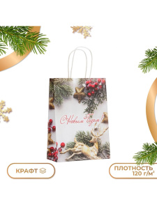 Пакет подарочный крафт 18×8×25см Новогоднее украшение 