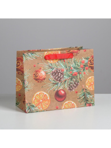 Пакет подарочный крафтовый  23×18×10см Новогодние шарики