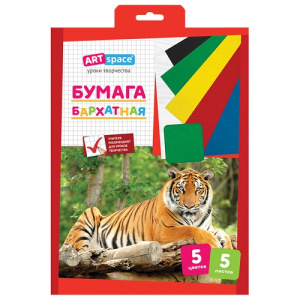 Бумага бархатная А4 5л 5цв ArtSpace в папке