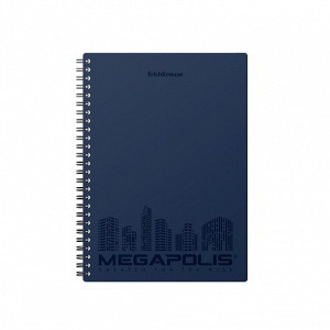 Тетрадь А5 80л клетка ErichKrause Megapolis синий с пластиковой обложкой на спирали