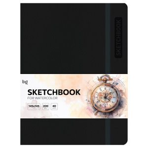 Скетчбук для акварели 40л А5 BG Bright. Black кожзам на резинке 200г/м2