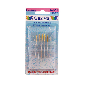 Иглы для шитья ручные синельные 6 шт Gamma 18-22