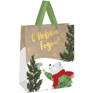 Пакет подарочный 26х32х12см MESHU NY bear крафт