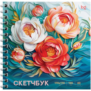 Скетчбук 40л 170х170 BG Пионы 120г/м2