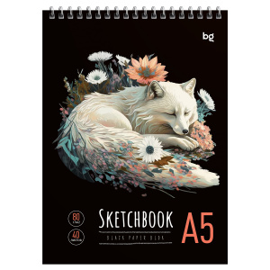 Скетчбук А5 40л BG Arctic fox черный блок 80г/м2 на гребне