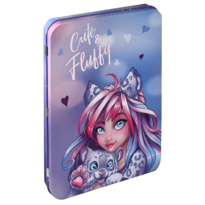 Пенал 1 отделение Девушка с барсом металл