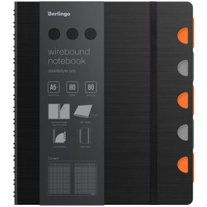 Бизнес-тетрадь А5+ 80л Berlingo Steel&Style Pro клетка на гребне черная