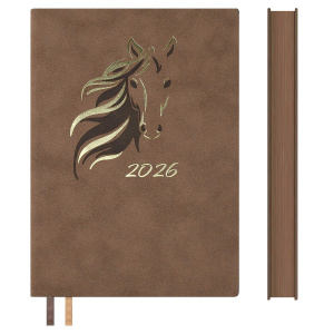 Ежедневник датированный 2026 А5 176л ESCALADA Замша золотисто-бежевый тиснение фольгой