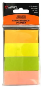 Бумага для записи с клеевым краем 50х20мм 200л неоновых цвета Lamark 