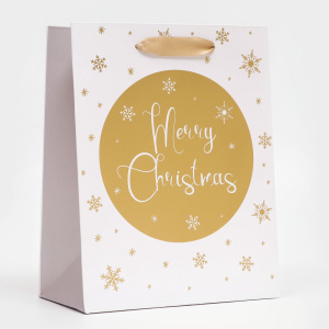 Пакет подарочный ламинированный 18×23×10 см Золотые снежинки