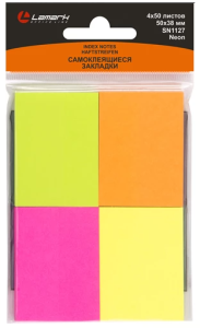 Бумага с клеевым краем 50х38мм 200л неоновые цвета Lamark  