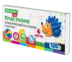 Пластилин 6цв классический BRAUBERG KIDS 120 грамм стек 