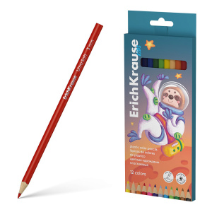 Карандаши цветные 12 цветов пластиковые ErichKrause Kids Space Animals