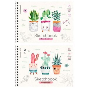 Скетчбук А5 20л 180г/м2 для акварели на гребне ArtSpace Cute plants