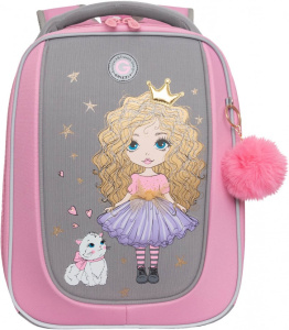 Рюкзак школьный (RAf-592-1/3 светло-серый - розовый)