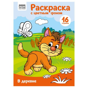 Раскраска с цветным фоном А4 16 стр ТРИ СОВЫ В деревне