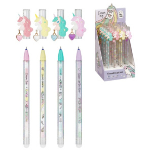 Ручка гелевая стираемая 0,5мм MESHU Lovely unicorn синяя ассорти