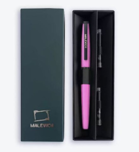 Ручка перьевая 0,4 мм с конвертером перо EF (2 картриджа индиго, черный) розовая