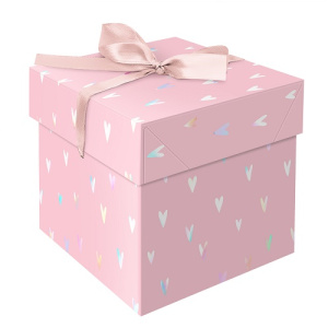 Коробка подарочная складная MESHU Hearts 15х15х15см с лентой