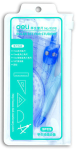 Набор для черчения 5 предметов с циркулем линейка 15см транспортир 2 угольника Deli