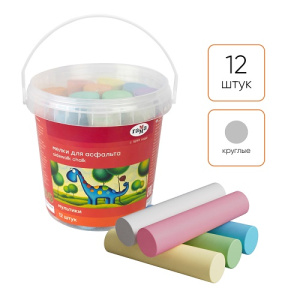 Мелки для асфальта Гамма Мультики цветные 12шт круглые пластиковое ведро