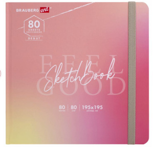 Скетчбук 195х195 мм 80л 80 г/м2 белая бумага резинка твердый, BRAUBERG ART DEBUT Уноколор