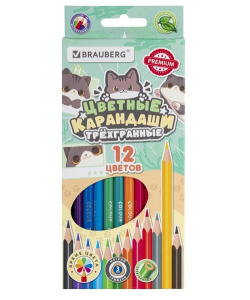 Карандаши цветные 12 цв МИЛЫЕ КОТЫ BRAUBERG трехгранные 