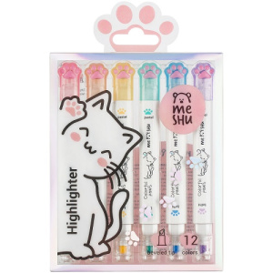 Набор текстовыделителей двусторонних MESHU White kittens 12цв пастельные цвета