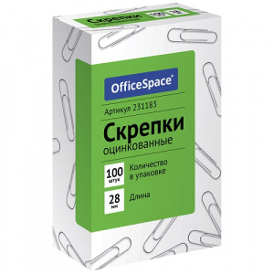 Скрепки 28мм OfficeSpace оцинкованные 100шт