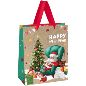Пакет подарочный 18х23х10см MESHU Santa крафт