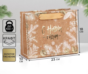 Пакет подарочный крафтовый 23×18×10см С Новым годом  