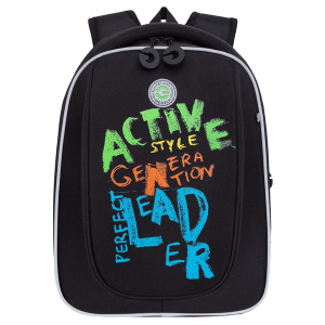 Рюкзак школьный RAf-393-2  (/1 черный - салатовый)