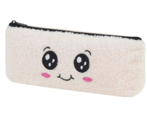 Пенал 1 отделение плюш Smiley face белый 22х8x3см