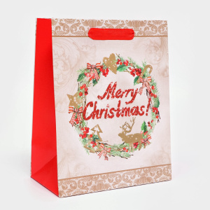 Пакет подарочный ламинированный 18×23×10см Merry Christmas