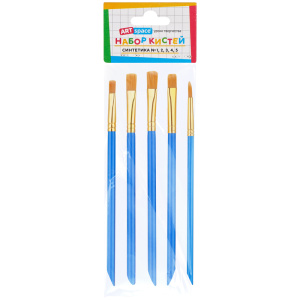 Набор кистей 5шт ArtSpace синтетика плоские № 1, 2, 3, 4, 5