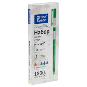 Набор гелевых ручек OfficeSpace 0,5мм Max 1800 5шт 5цв 05мм бесстержневая увеличенная длина письма
