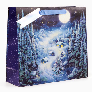 Пакет подарочный Зимняя ночь 36х32х12см