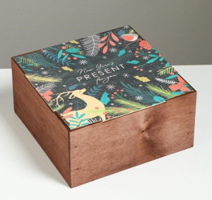 Коробка деревянная New year present 20×20×10см