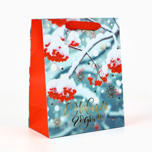 Пакет подарочный ламинированный 23×18×10 см С Новым годом