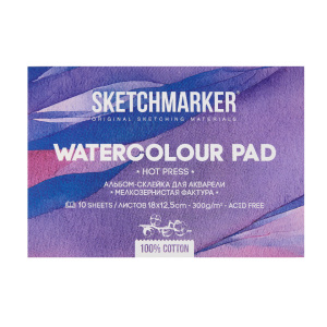 Скетчбук для акварели Sketchmarker 12,5х18 см 300г/кв.м 10л 100% хлопок  мелкозернистая