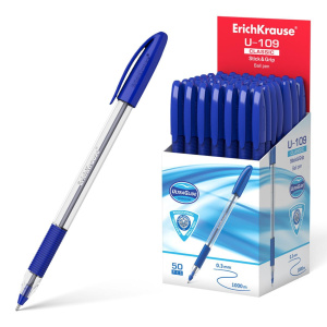 Ручка шариковая чернила синие ErichKrause U-109 Stick&Grip Original 1.0 Ultra Glide Technology 