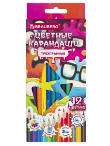 Карандаши цветные 12 цв МОНСТРИКИ BRAUBERG трехгранные
