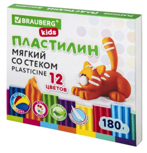 Пластилин 12цв восковой BRAUBERG KIDS 180рг со стеком