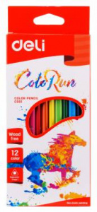 Карандаши цветные 12 цв Deli ColoRun трехгранные