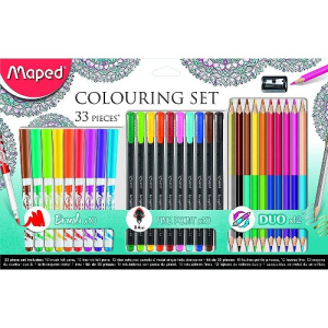 Набор Maped 10 фломастеров-кистей 10 капиллярных ручек 12 двухсторонних цветных карандашей