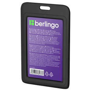 Бейдж вертикальный Berlingo 85х55мм черный без держателя