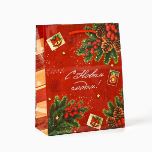 Пакет подарочный ламинированный 18×23×8см С Новым годом 
